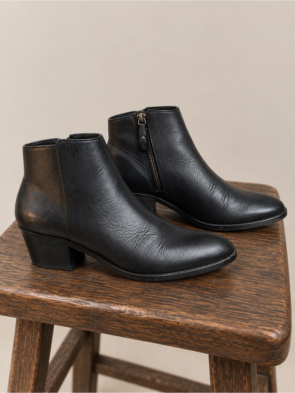 Thursday Boot Company | Black Leather Pointed Toe Side Zip Short Ankle Bootie